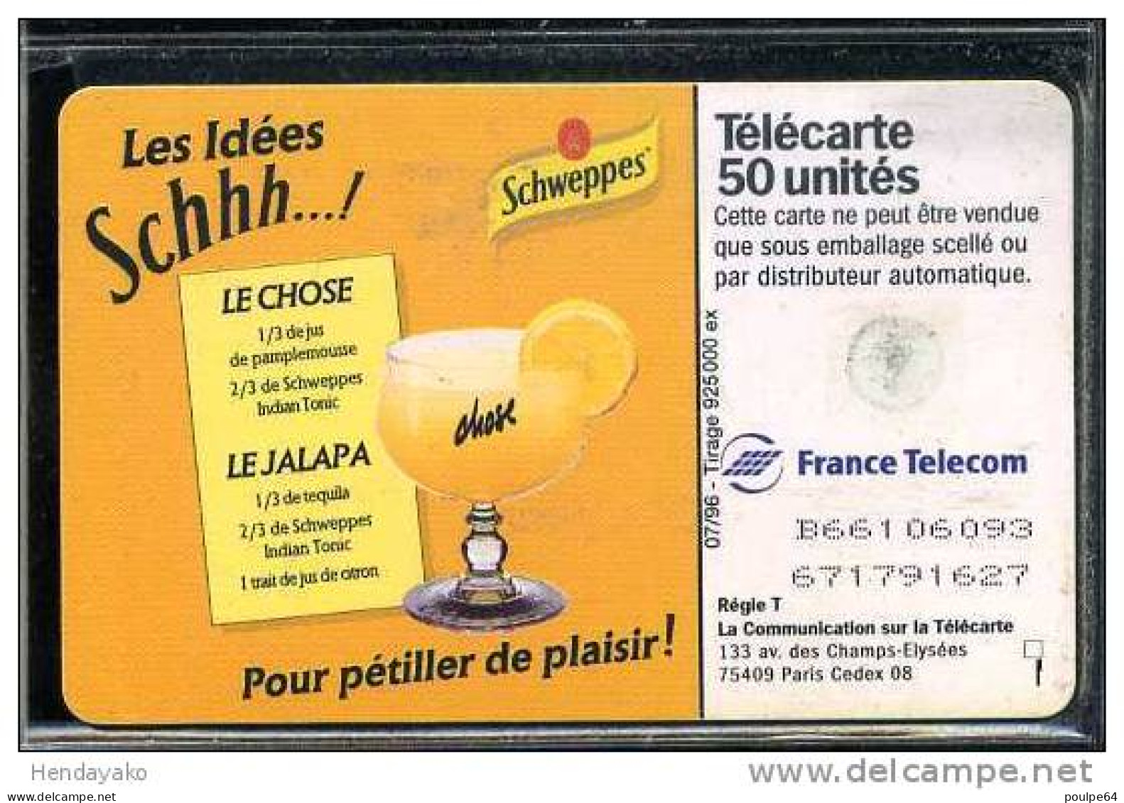 F0668  07/1996 SCHWEPPES EXTINCTEUR  50 GEM - 1996