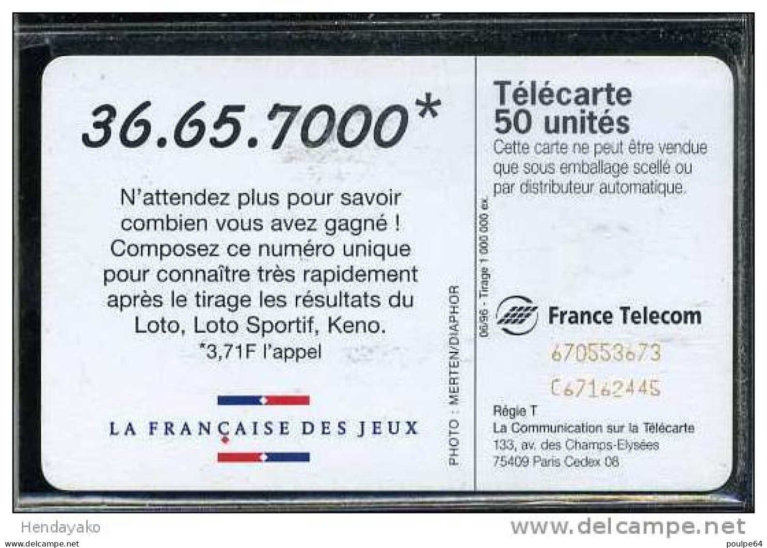 F0666  06/1996 FRANCAISE DES JEUX 36.65.7000  50 SC7 - 1996