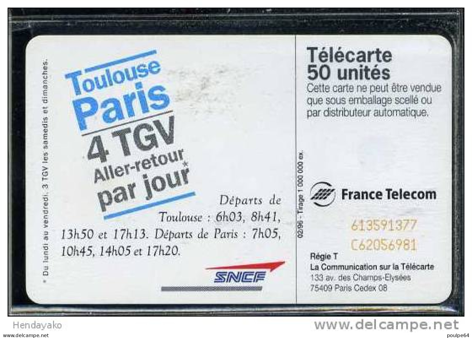 F0623  02/1996 SNCF TOULOUSE RUGBY  50 SC7 - 1996