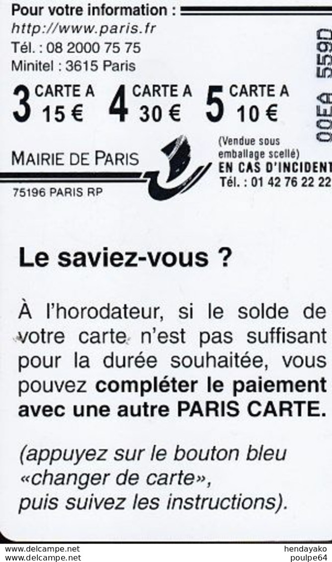 Mairie De Paris - Carte De Stationnement - Tarjetas De Estacionamiento (PIAF)