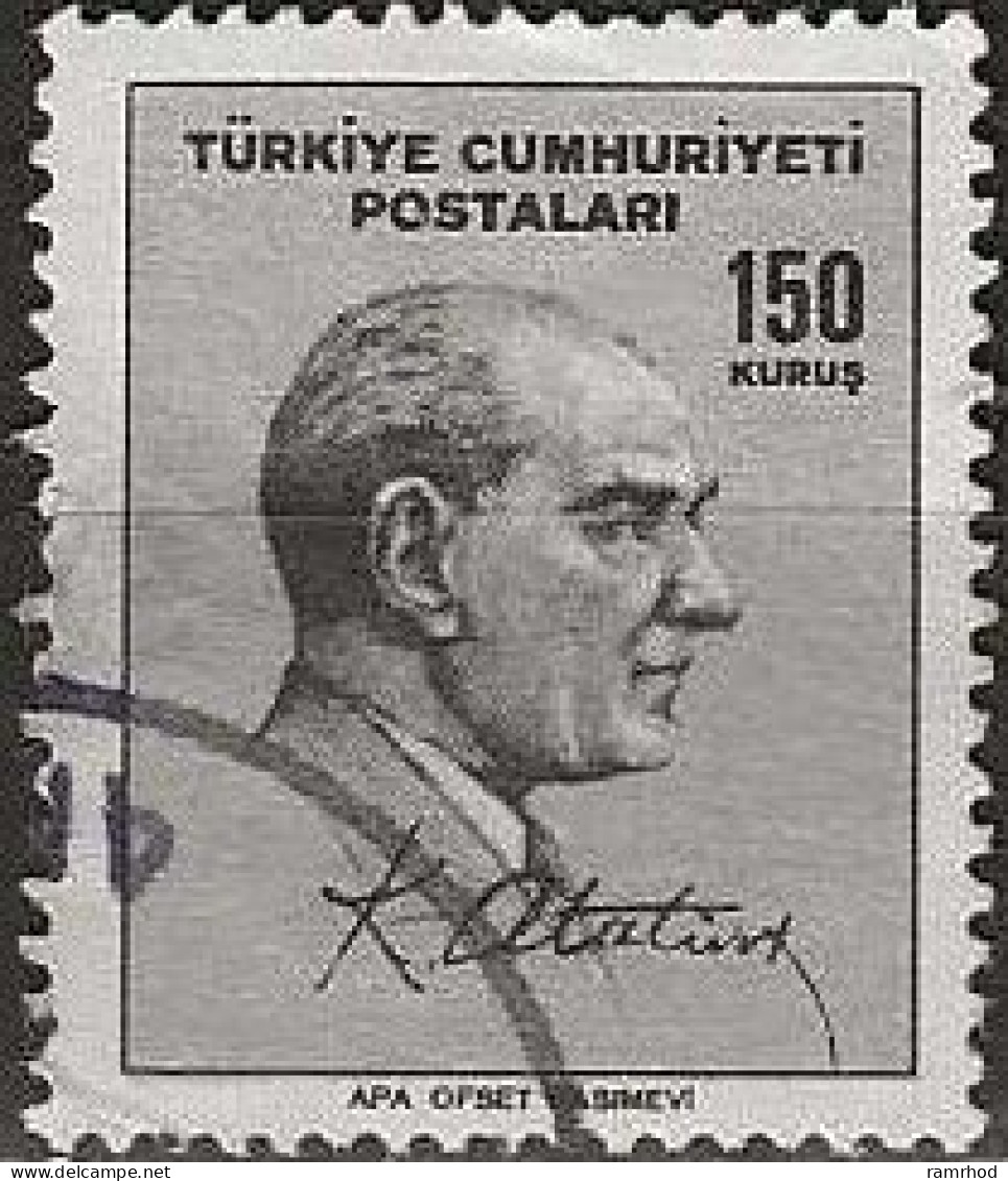 TURKEY 1965 Kemal Ataturk And Signature - 150k. - Black And Silver FU - Gebraucht