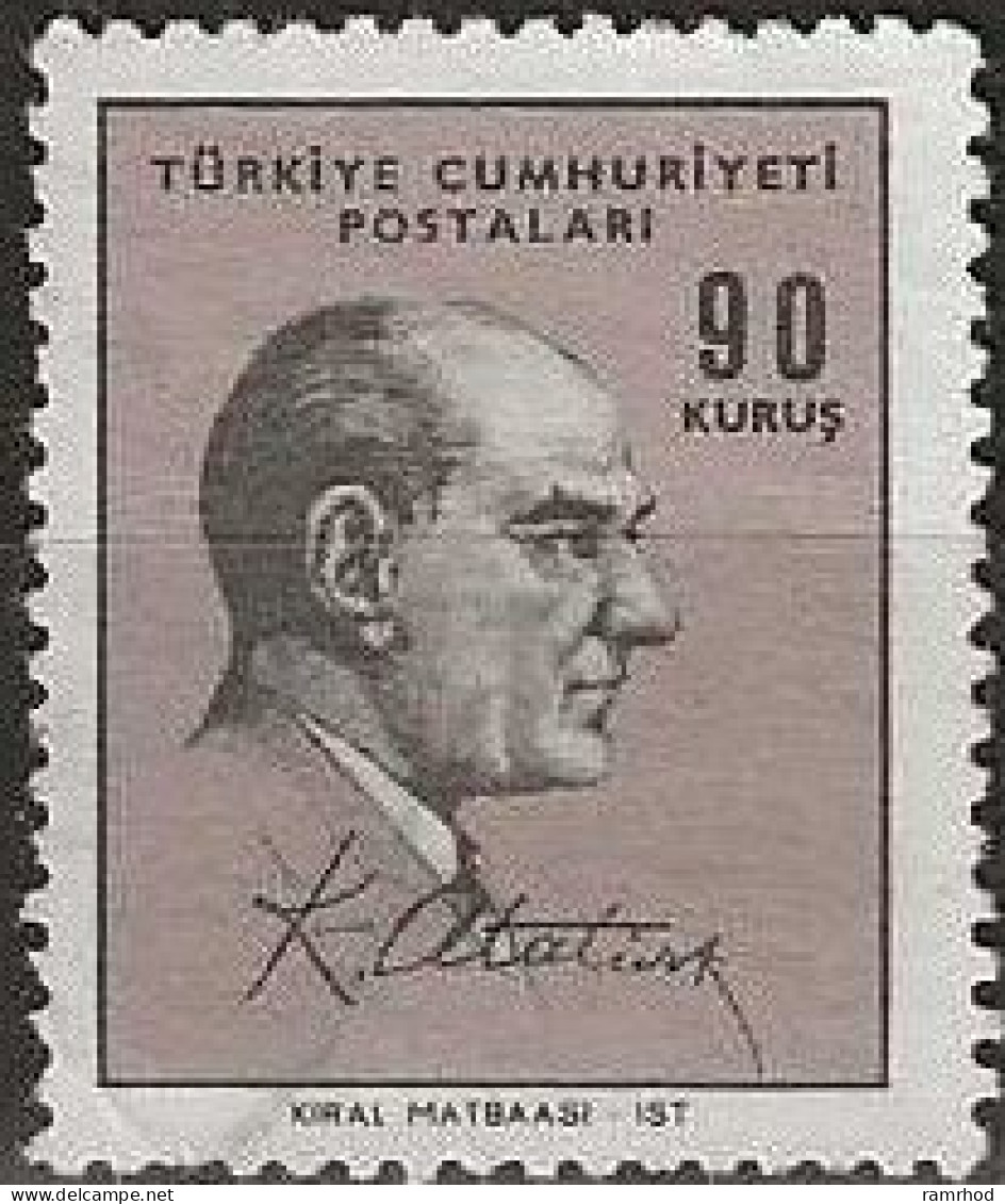 TURKEY 1965 Kemal Ataturk And Signature - 90k. - Black And Brown FU - Oblitérés