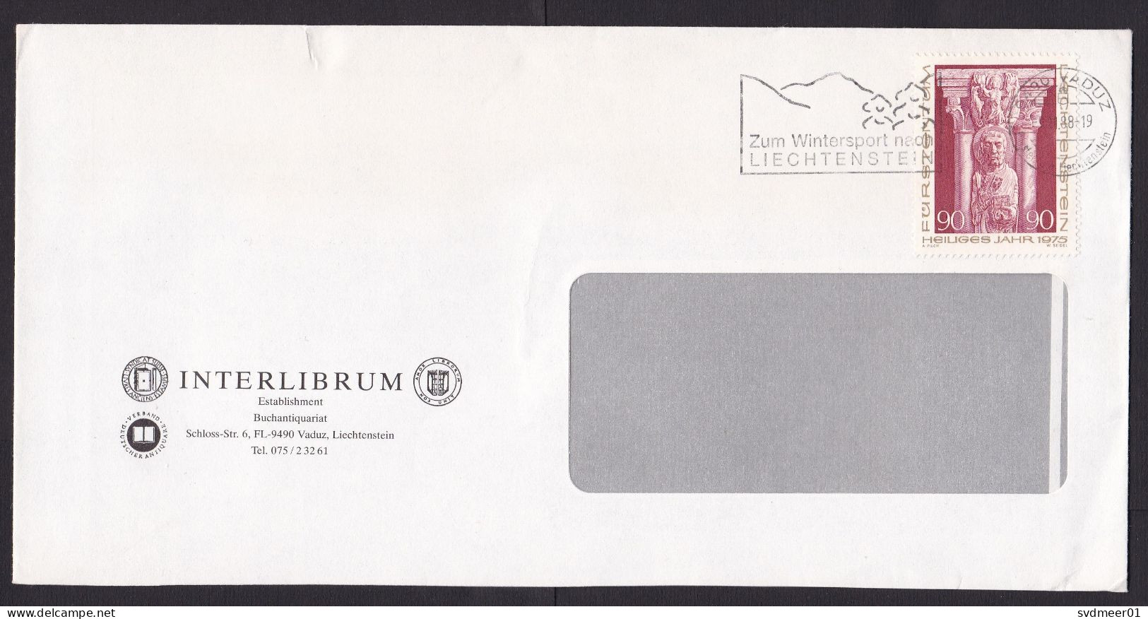 Liechtenstein: Cover, 1988, 1 Stamp, Sculpture, History, Heritage, Cancel Wintersport, Tourism (minor Damage) - Lettres & Documents