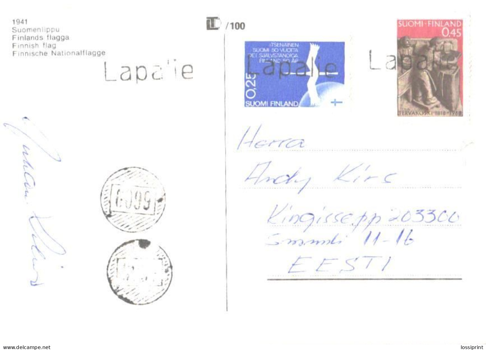 Finland:Lapalie Special Cancellation, Finnish Stamp On Postcard - Maximum Cards & Covers