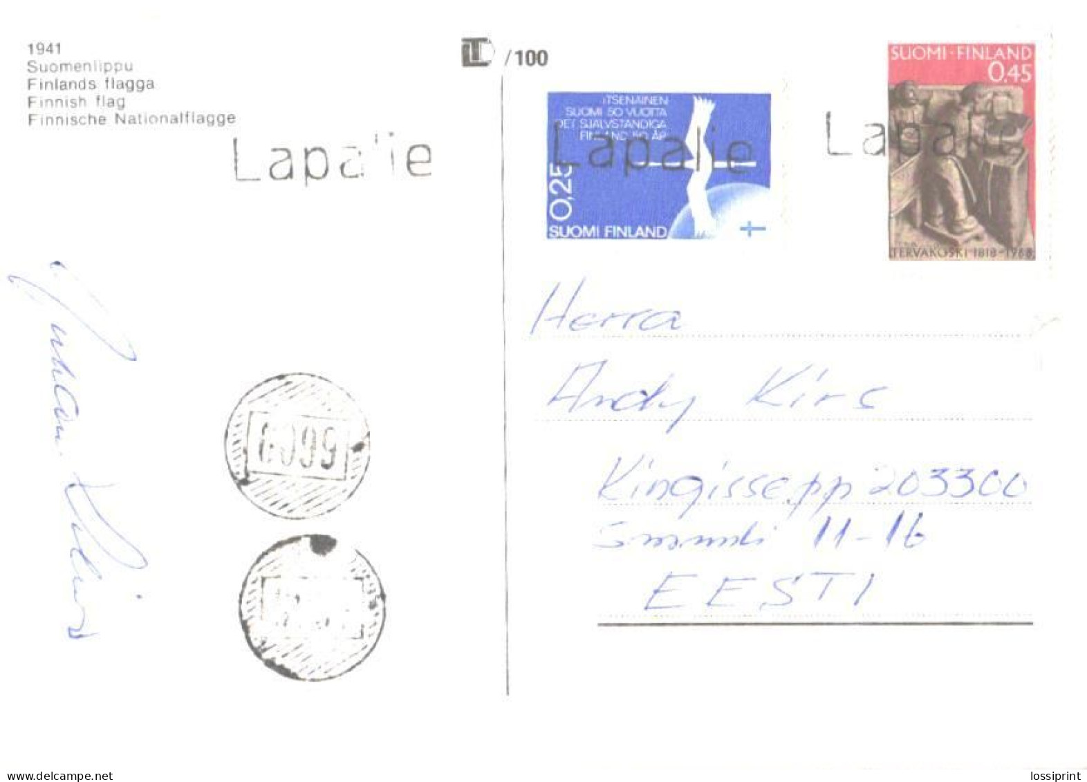 Finland:Lapalie Special Cancellation, Finnish Stamp On Postcard - Tarjetas – Máximo