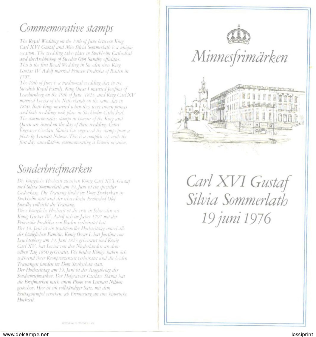 Sweden:Maxi Card Carl XVI Gustaf Silvia Sommerlath 19.june 1976, Stamps - Maximumkarten (MC)