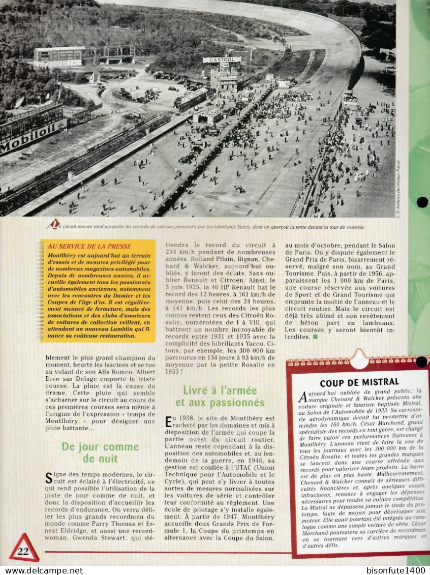 MONTLHERY : L'anneau De Tous Les Records - Fiche Issue De La Collection Hachette : L'univers De L'automobile - Autres & Non Classés