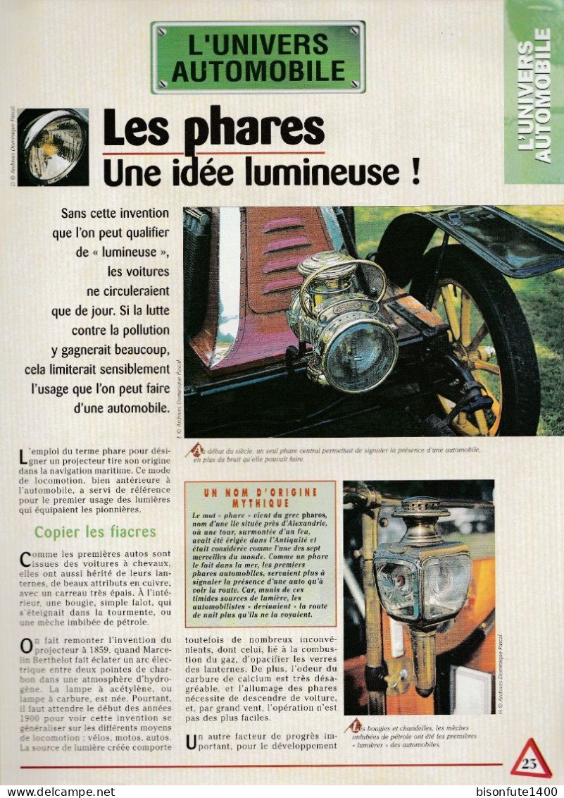 Les Phares : Une Idée Lumineuse ! - Fiche Issue De La Collection Hachette : L'univers De L'automobile - Other & Unclassified