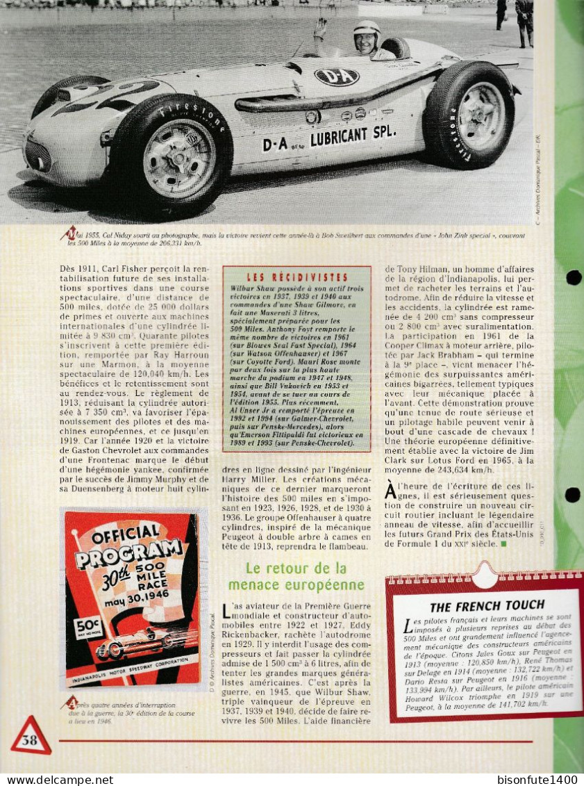 INDIANAPOLIS : L'ovale Infernal - Fiche Issue De La Collection Hachette : L'univers De L'automobile - Andere & Zonder Classificatie