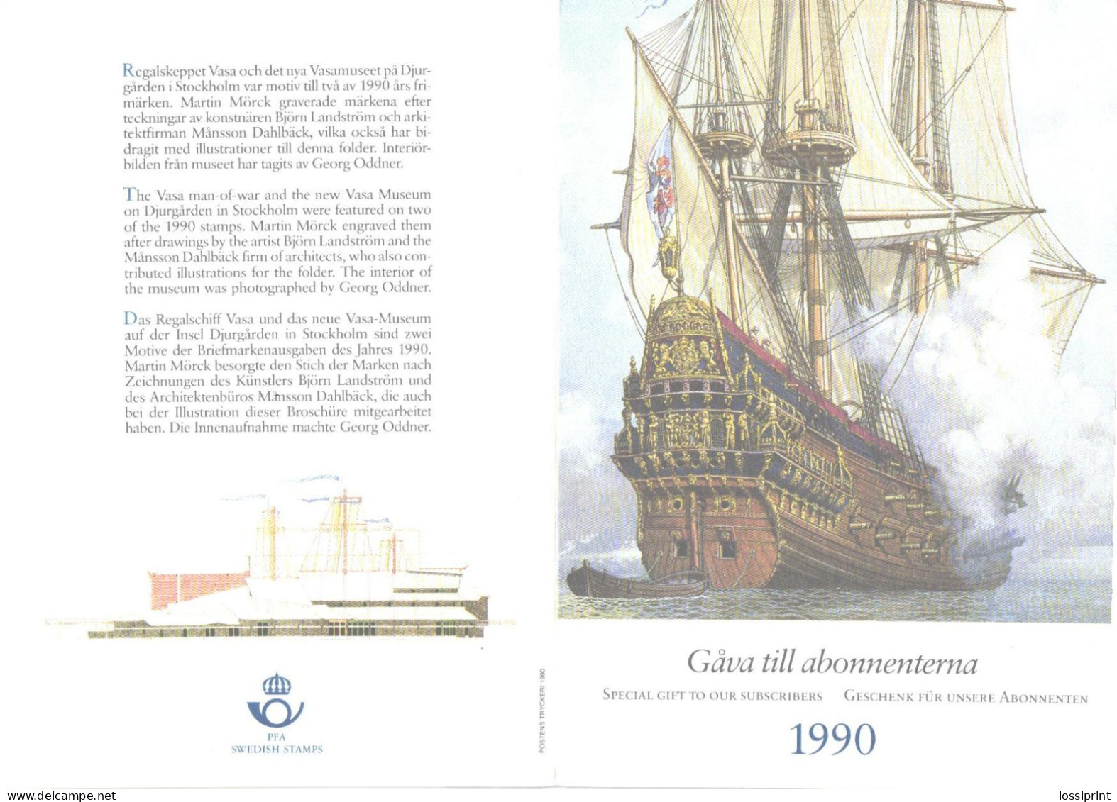 Sweden:Maxi Card Special Gift To Our Subscribers, Military Ship Vasa 1990, Stamps - Tarjetas – Máxima