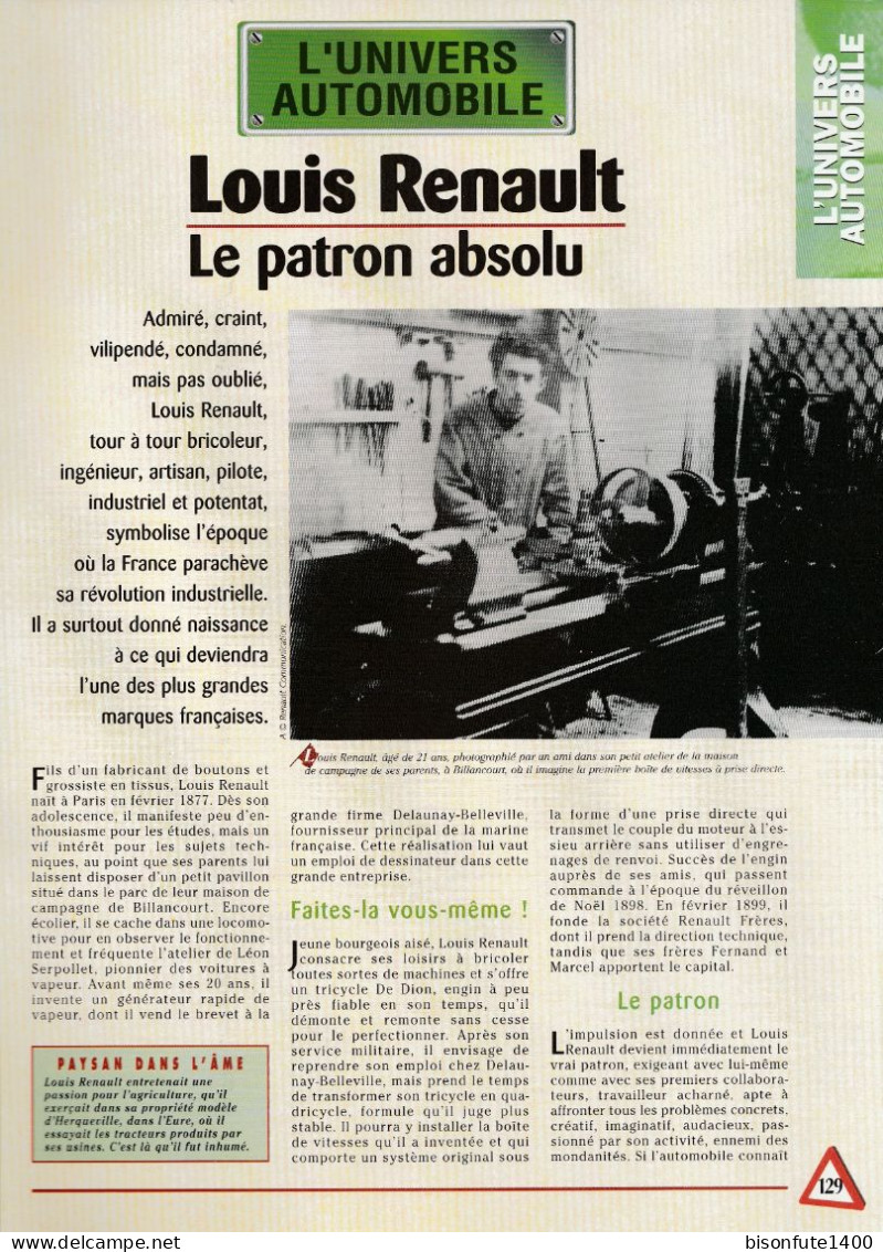 Louis RENAULT, Le Patron Absolu - Fiche Issue De La Collection Hachette : L'univers De L'automobile - Autres & Non Classés