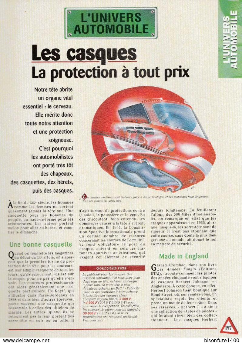 Les Casques, La Protection à Tout Prix - Fiche Issue De La Collection Hachette : L'univers De L'automobile - Andere & Zonder Classificatie