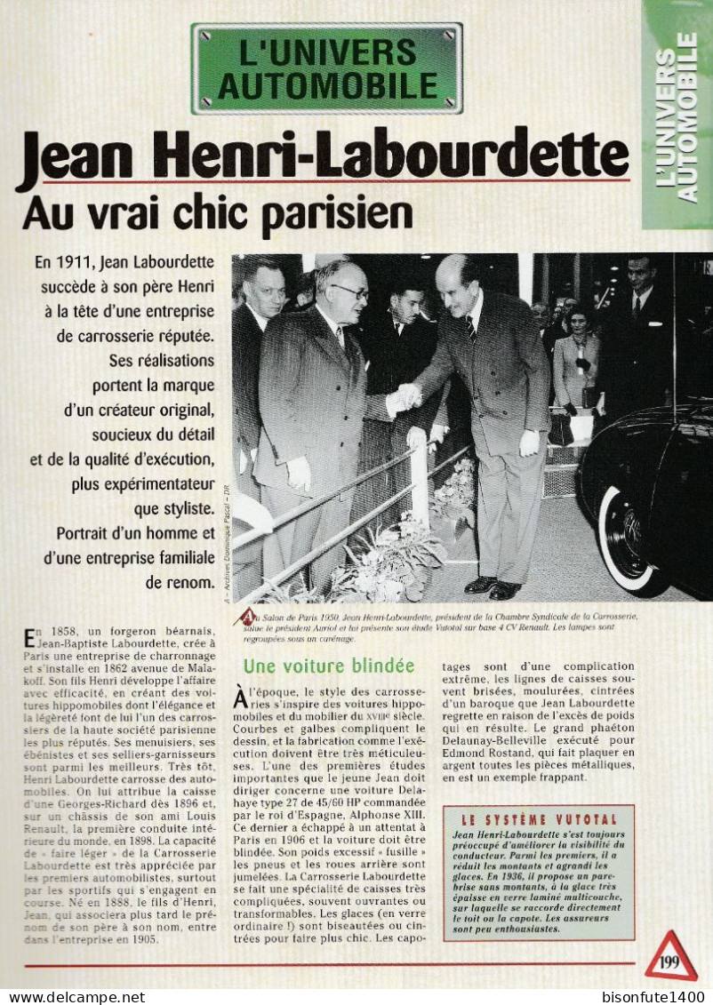 Jean HENRI-LABOURDETTE - Fiche Issue De La Collection Hachette : L'univers De L'automobile - Sonstige & Ohne Zuordnung