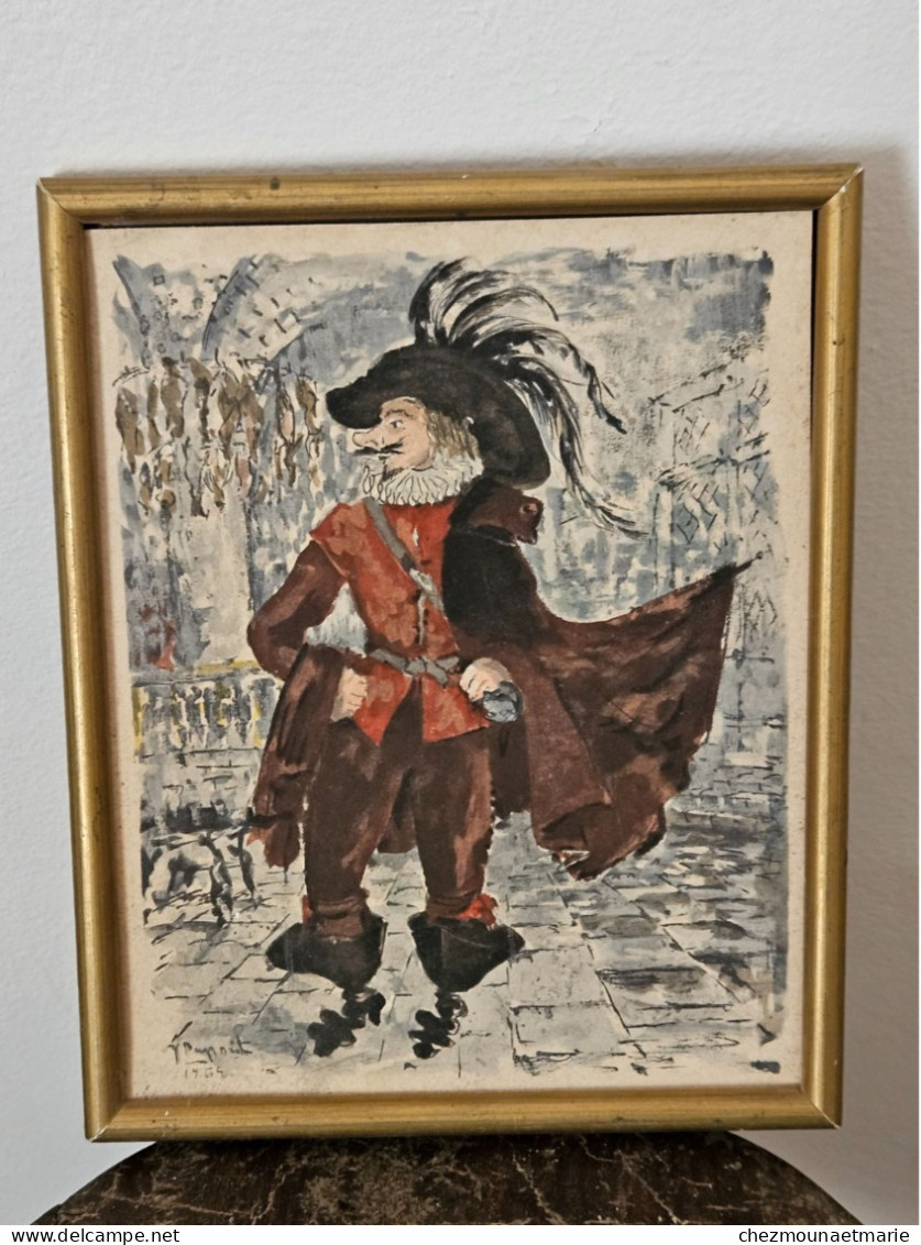 1964 CYRANO DE BERGERAC AQUARELLE OU GOUACHE AVEC SIGNATURE CADRE 20 X 16 CM - Acquarelli