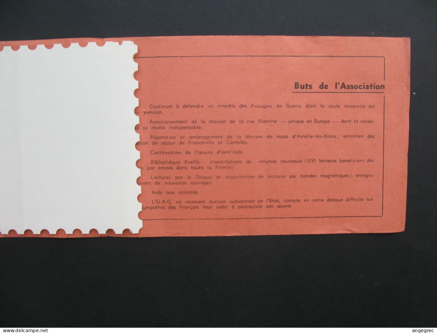 Vignette Carnet Union Des Aveugles De Guerre Vignette De 1960 Paris " Reconnue D'utilité Publique " - Blocks & Sheetlets & Booklets