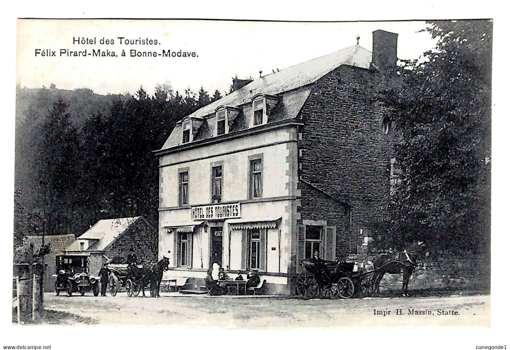 CPA BONNE MODAVE : Hôtel Des Touristes - F. Pirard-Maka - TB Animation - Circulée 1911 - Impr. H. Massin, Statte - 2 Sca - Alberghi & Ristoranti