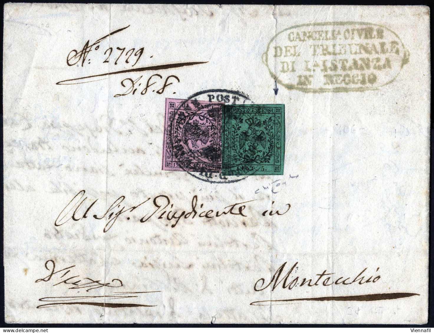 Cover 1853, Lettera Da Reggio Il 16.11 Per Montecchio Affrancata Con 5 C. Verde E 10 C. Rosa (con Punto Dopo Le Cifre) E - Modène