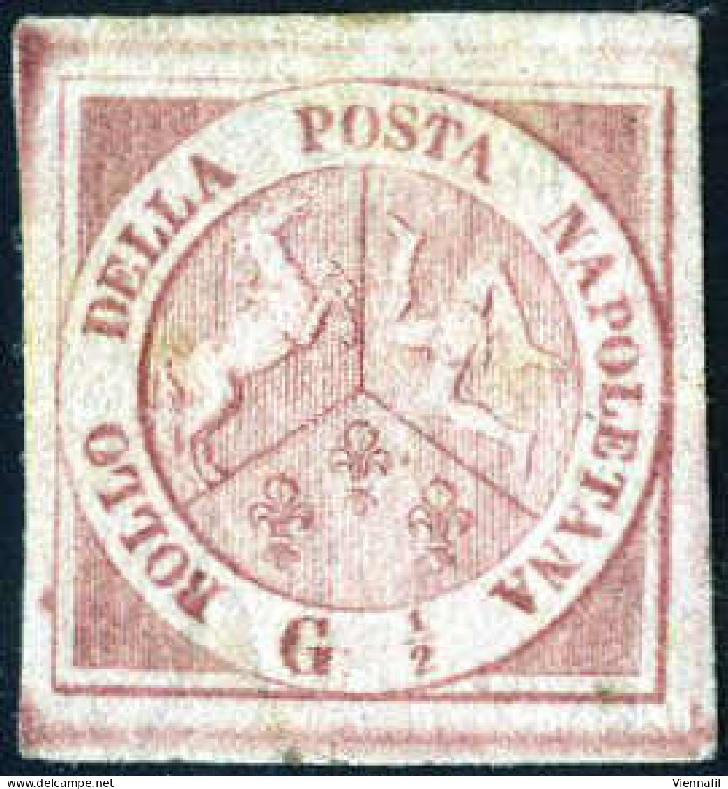 * 1858, ½ Gr. Carminio Vivo II Tavola, Nuovo Con Gomma Originale, Firmata AD, ED, Cert. Bolaffi E Colla, Sass. 2a / 1500 - Nápoles