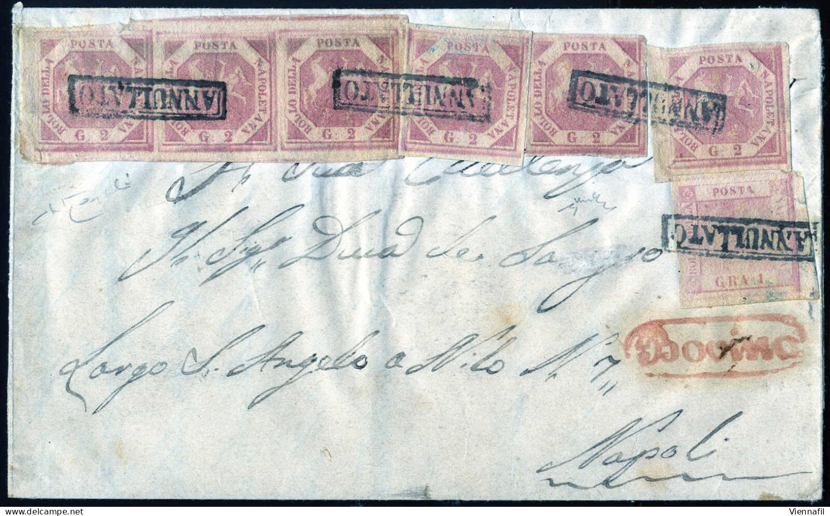 Cover 1858, Lettera Da Bovino Per Napoli Affrancata Con 1 Gr. Rosa Chiaro I Tavola E Striscia Di Tre (bordo Di Foglio In - Naples