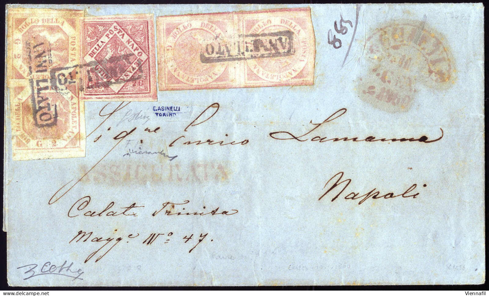 Cover 1860, Assicurata Da Chieti 29 Gennaio 1860 Per Napoli Affrancata Con Coppia Verticale Del 1/2 Grano Rosa Chiaro Pr - Napels