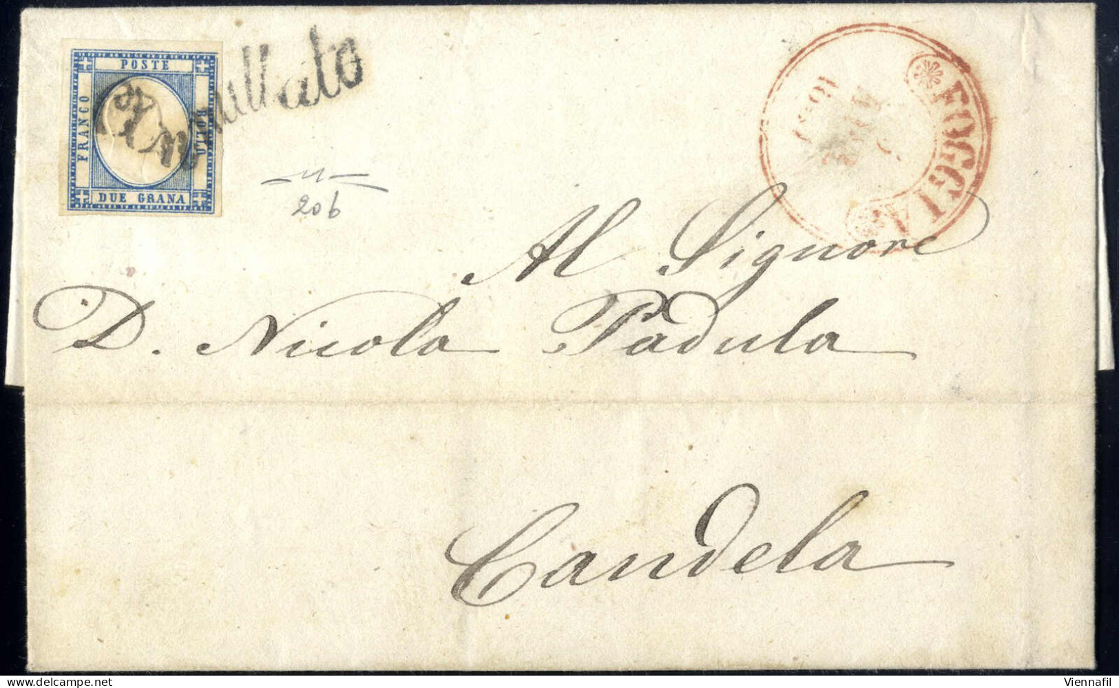 Cover FOGGIA, Lettera Del 5.4.1861 Da Foggia A Candela, Affrancata Con Province Napoletane 2 Grana Azzurro, Ben Marginat - Naples