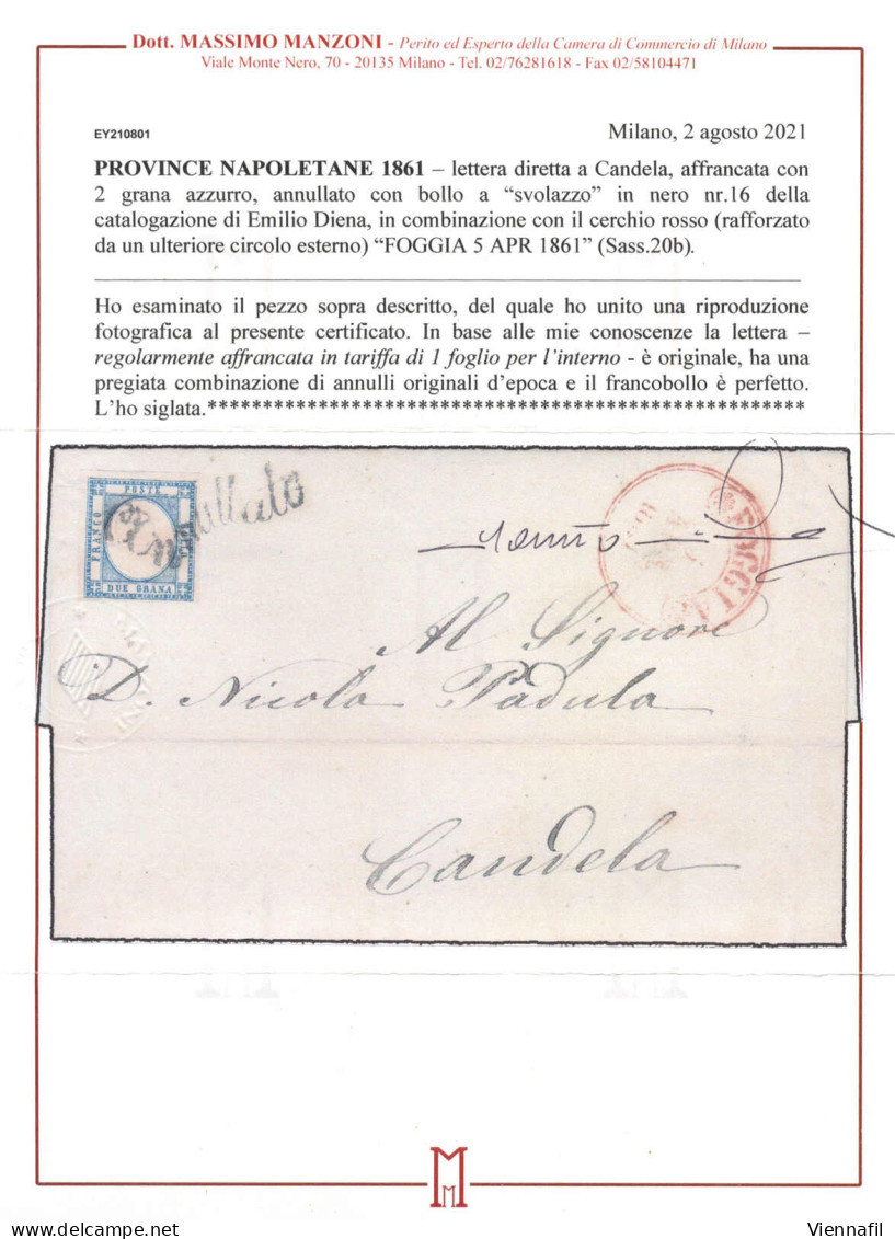 Cover FOGGIA, Lettera Del 5.4.1861 Da Foggia A Candela, Affrancata Con Province Napoletane 2 Grana Azzurro, Ben Marginat - Napels