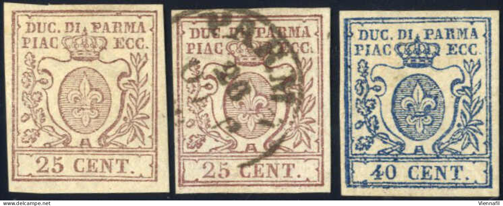 */o 1857/59, 25 C. Bruno Lilla Nuovo E Usato, 40 C. (zero Stretto) Azzurro Scuro Nuovo Con Gomma Originale, Cert. Raybau - Parme