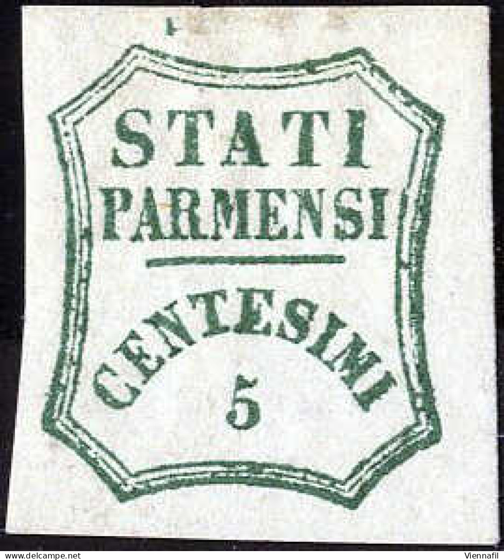 * 1859, Governo Provvisorio, 5 C. Verde Azzurro (I Composizione) Nuovo Con Gomma Originale, Firmato Oliva, Cert. Oro Ray - Parme