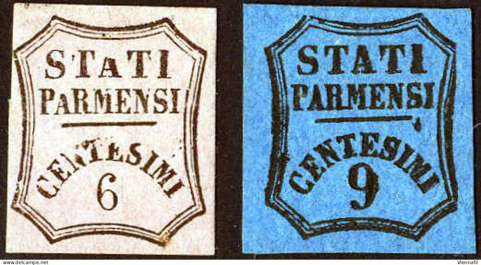 * 1853/57, Serie Completa 2 Valori, Nuovi Con Gomma Originale, Il 6 C. Con Varietà A Di STATI Rotta Nella Parte Superior - Parma