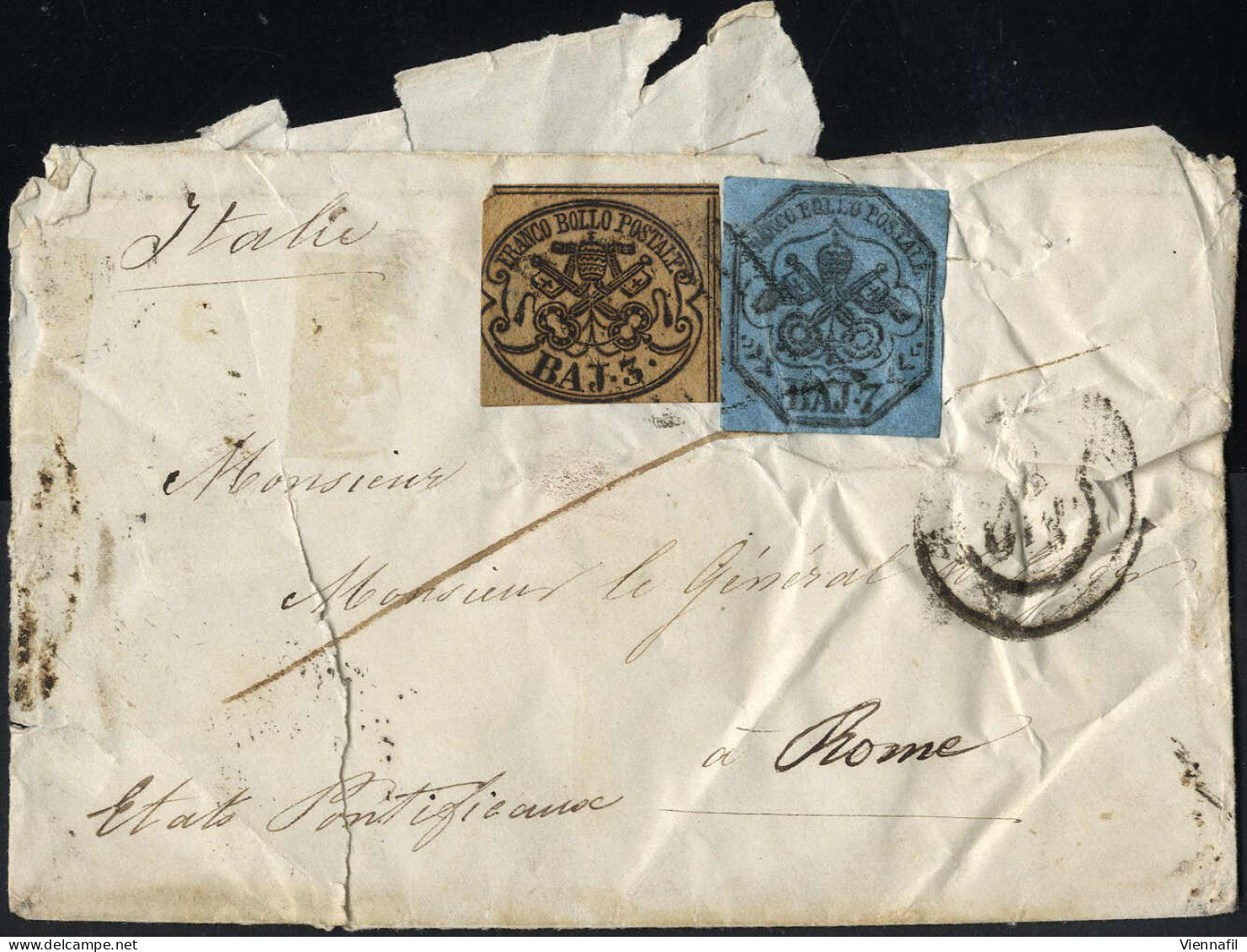 Cover 1854/58, Cinque Lettere Affrancate Per 3, 5, 10 (3+7) E 12 (6+6) Bajocchi, Tre Per Roma E Due Per Lucerna, Qualità - Papal States