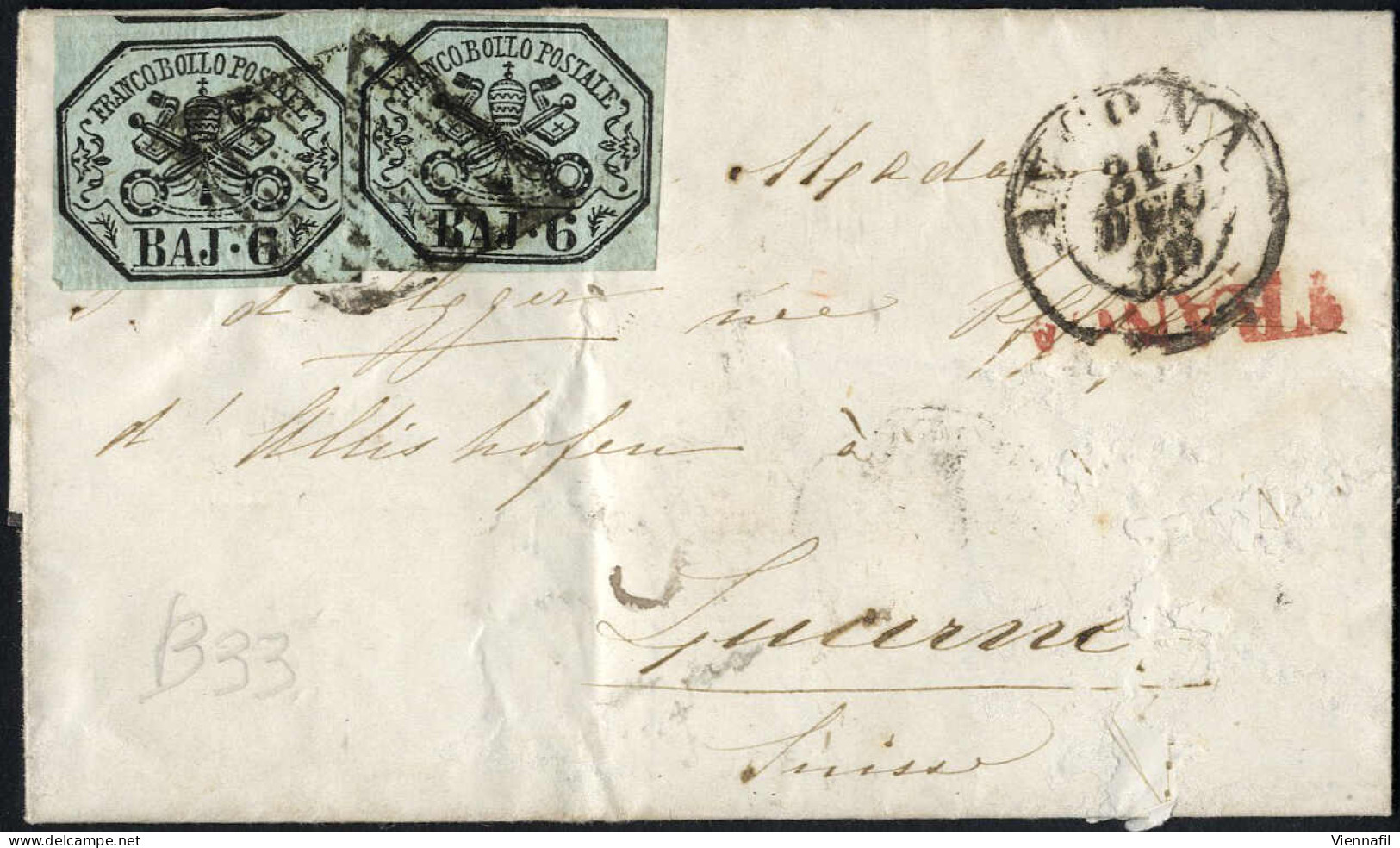 Cover 1854/58, Cinque Lettere Affrancate Per 3, 5, 10 (3+7) E 12 (6+6) Bajocchi, Tre Per Roma E Due Per Lucerna, Qualità - Kirchenstaaten