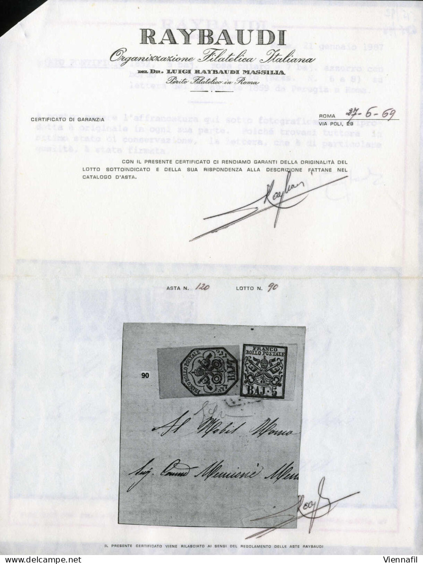 Cover 1859, Lettera Da Perugia Del 21.4 Per Roma Affrancata Con 5 B. Rosa Chiaro E 7 B. Azzurro Con Bordo Di Foglio In A - Kirchenstaaten