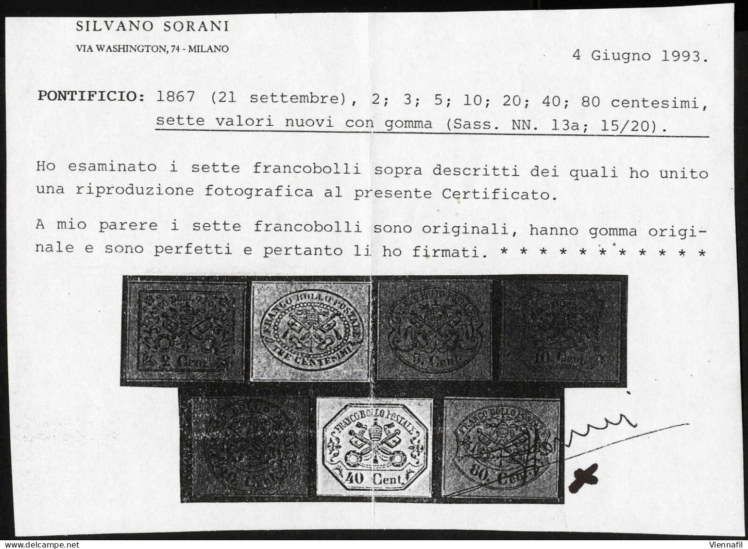 **/*/bof 1852, Stemma Pontificio, Splendida Serie Di 8 Valori Nuovi, Tutti Con Piena Gomma Originale Anche Integra, Sei  - Papal States