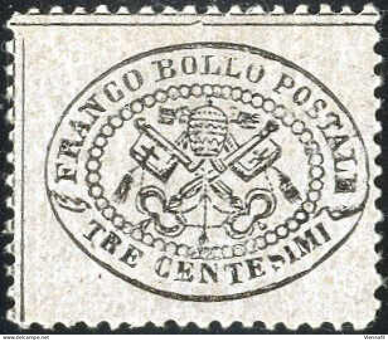 * 1868, 3 C. Grigio Rosa, Nuovo Con Gomma Originale Dent. 13, Cert. Alberto E Enzo Diena, Sass. 23 / 28000,- Michel 20b - Papal States