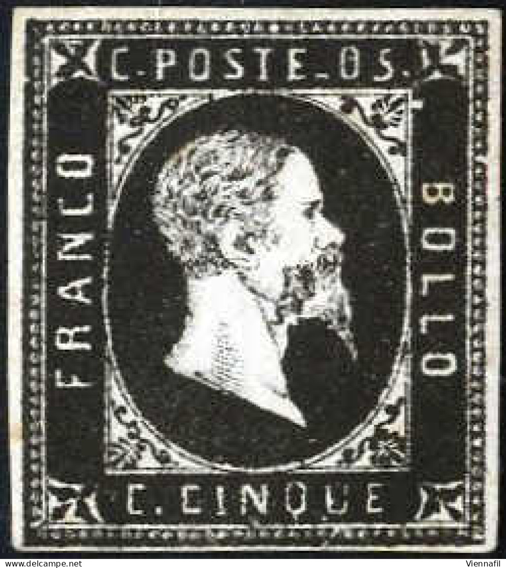 * 1851, 5 C. Nero Intenso, Nuovo Con Gomma Originale, Cert. Sorani, Sass. 1c / 36000,- Michel 1 - Sardaigne