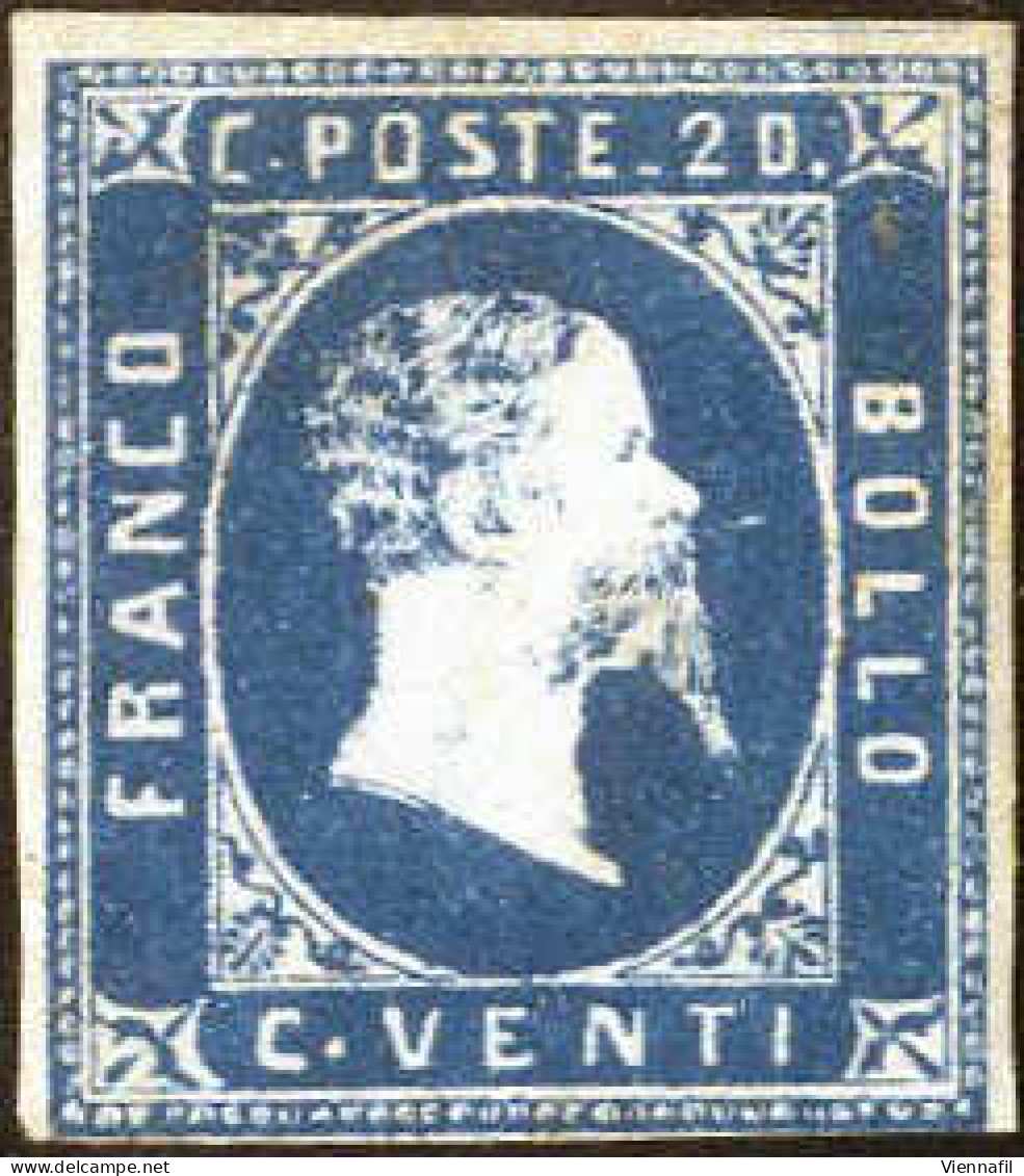 ** 1851, 20 C. Azzurro, Nuovo Con Gomma Originale Integra, Cert. Ghiglione, Sass. 2 / 42000,- Michel 2 - Sardinië