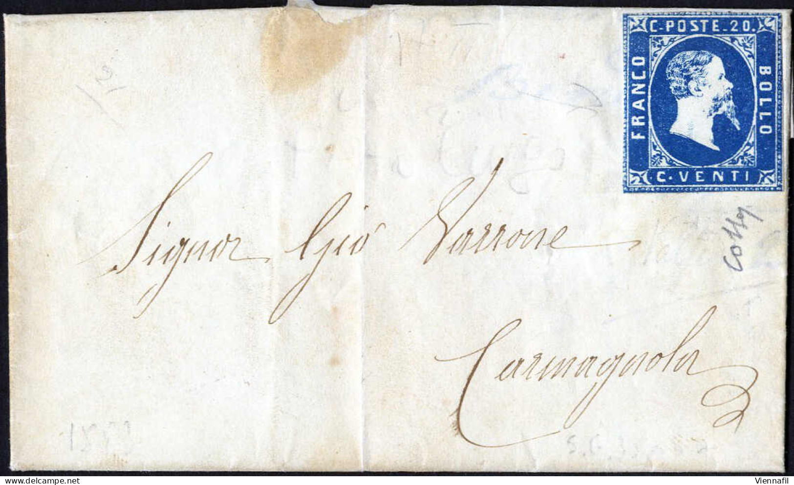 Cover 1852, Lettera Da Torino Del 28.7 Per Milano Affrancata Con 40 C. Rosa, Firmata AD E Raybaudi, Cert. Enzo Diena, Sa - Sardaigne