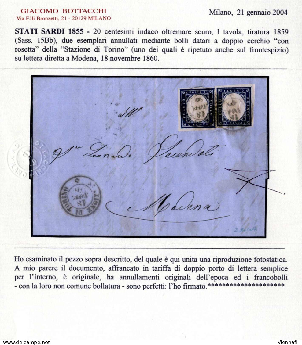 Cover 1860, Lettera Della "strada Ferrata Da Allesandria A Bologna" Da "Stazione Di Torino" (dc Rosetta Punti 9) Il 18.1 - Sardinië