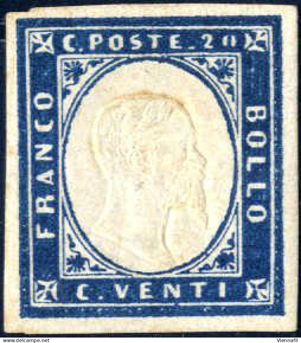 * 1855, IV Em. 20 Cent. Cobalto Verdastro Scuro, II Tavola, Tiratura Del 1861, Molto Ben Marginato, Nuovo Con Piena Gomm - Sardaigne
