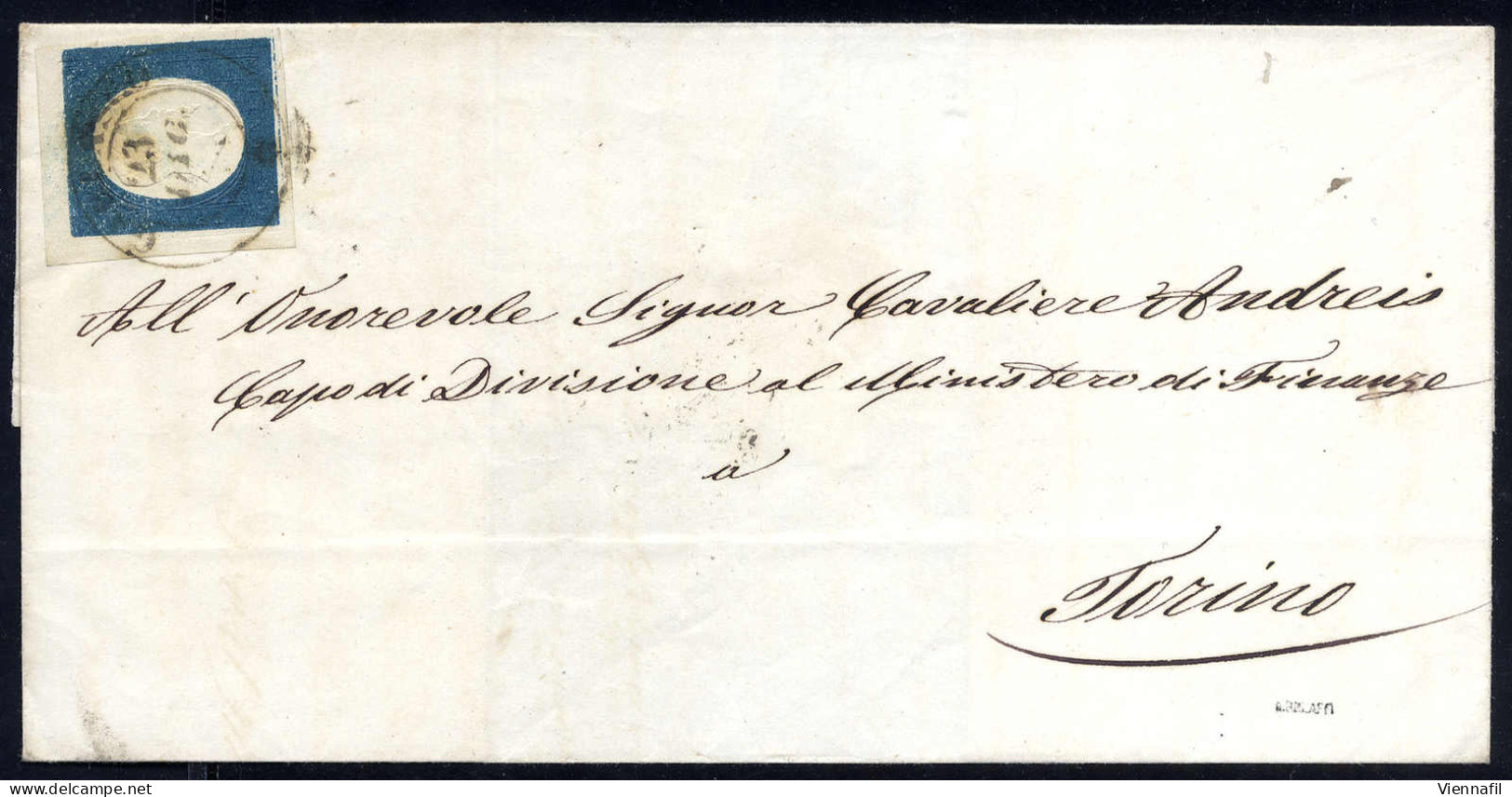 Cover GARLASCO/* 23 DIC.54, (Punti 11) - Lettera Con C.20 Azzurro (8) Angolo Di Foglio Per Torino, Firm. Bolaffi, Sass.  - Sardaigne