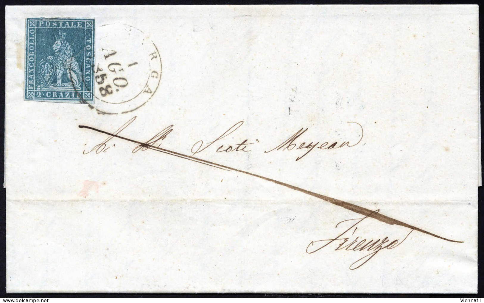 Cover 1854/58, Due Lettere, Una Con 6 Cr. Ardesia Su Grigio Da Livorno Il 14.3.1854 Per Lugo E L'altra Con 2 Cr. Azzurro - Toscana