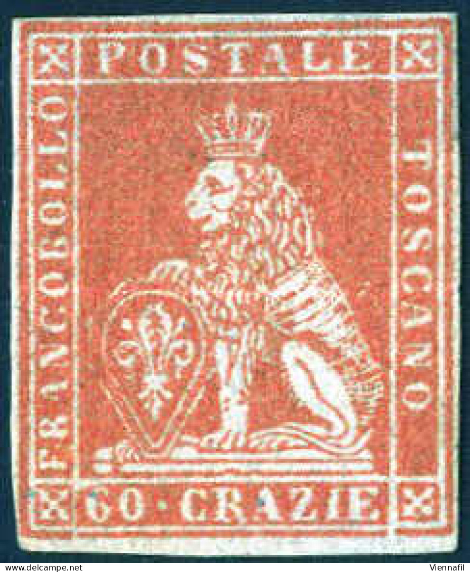 * 1851, 60 Crazie Scarlatto Cupo Su Grigio, Nuovo Con Piena Gomma Originale Ed Ampi Margini, Ottimo Stato Di Conservazio - Tuscany