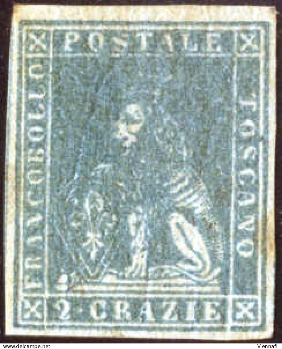 * 1857, 2 Q. Azzurro Grigio Verdastro Nuovo Con Piena Gomma Originale, Filigrana 2, Cert. Enzo Diena, Sass. 13a / 7500,- - Toscane