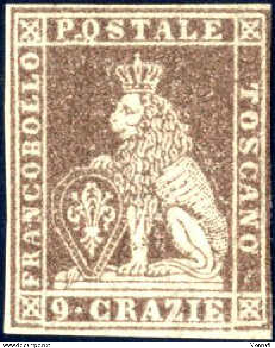 * 1859, Governo Provvisorio 9 Crazie Bruno Lillaceo Su Carta Bianca, Nuovo Con Piena Gomma Originale, Splendido Esemplar - Toscana