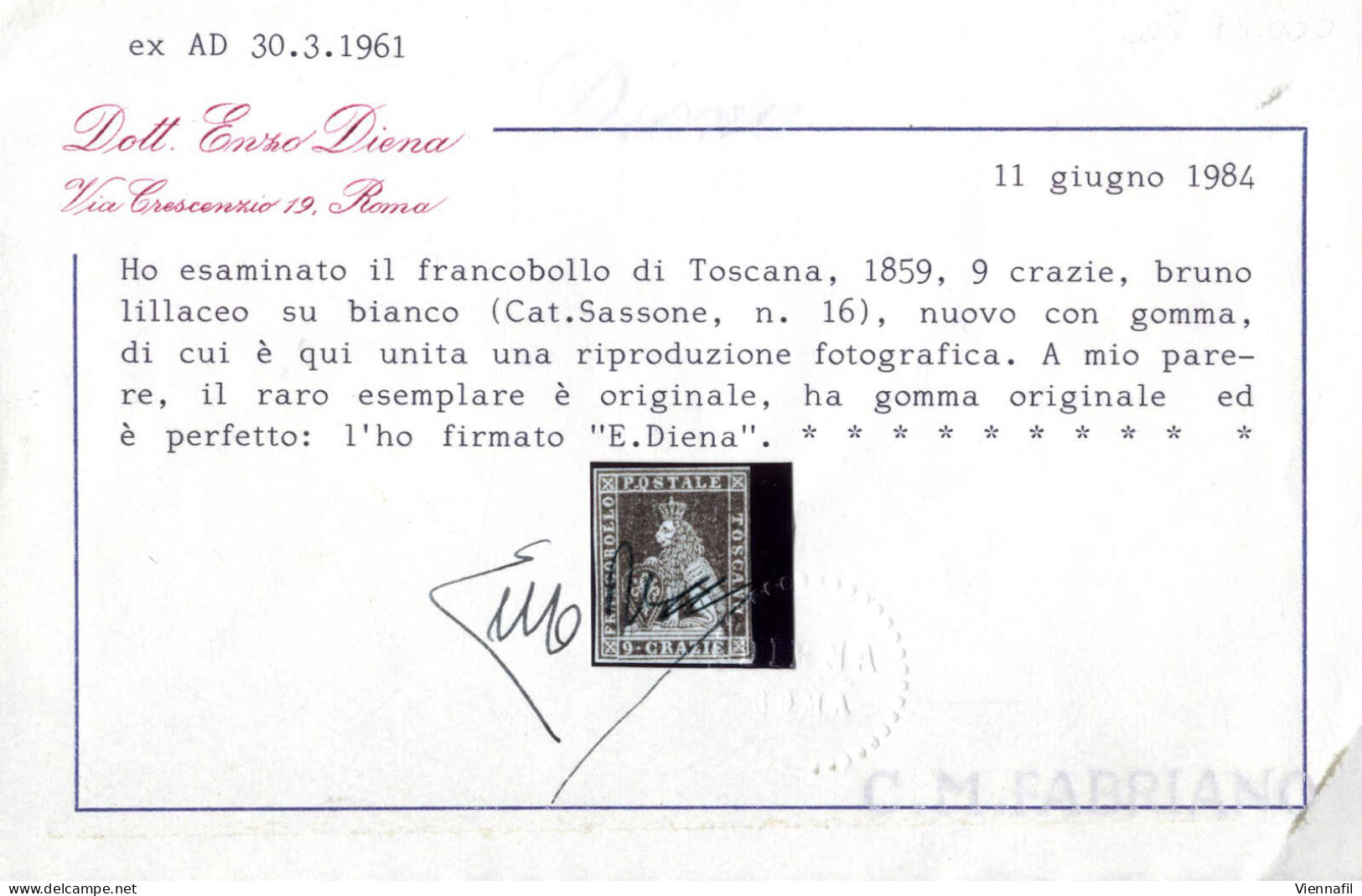 * 1859, Governo Provvisorio 9 Crazie Bruno Lillaceo Su Carta Bianca, Nuovo Con Piena Gomma Originale, Splendido Esemplar - Tuscany