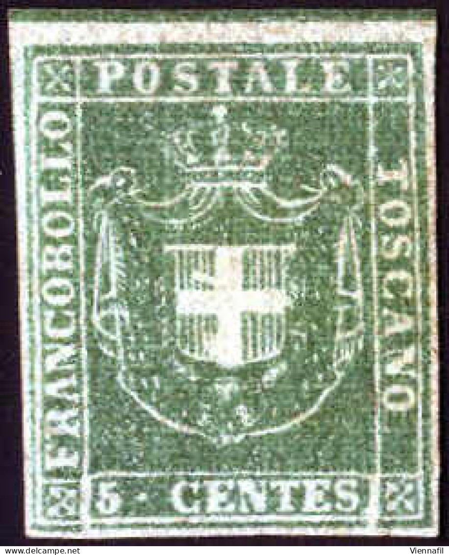 * 1860, Stemma Di Savoia, 5 C. Verde, Nuovo Con Gomma Originale, Cert. Enzo Diena, Linea Di Riquadro Superiore, Sass. 18 - Toskana