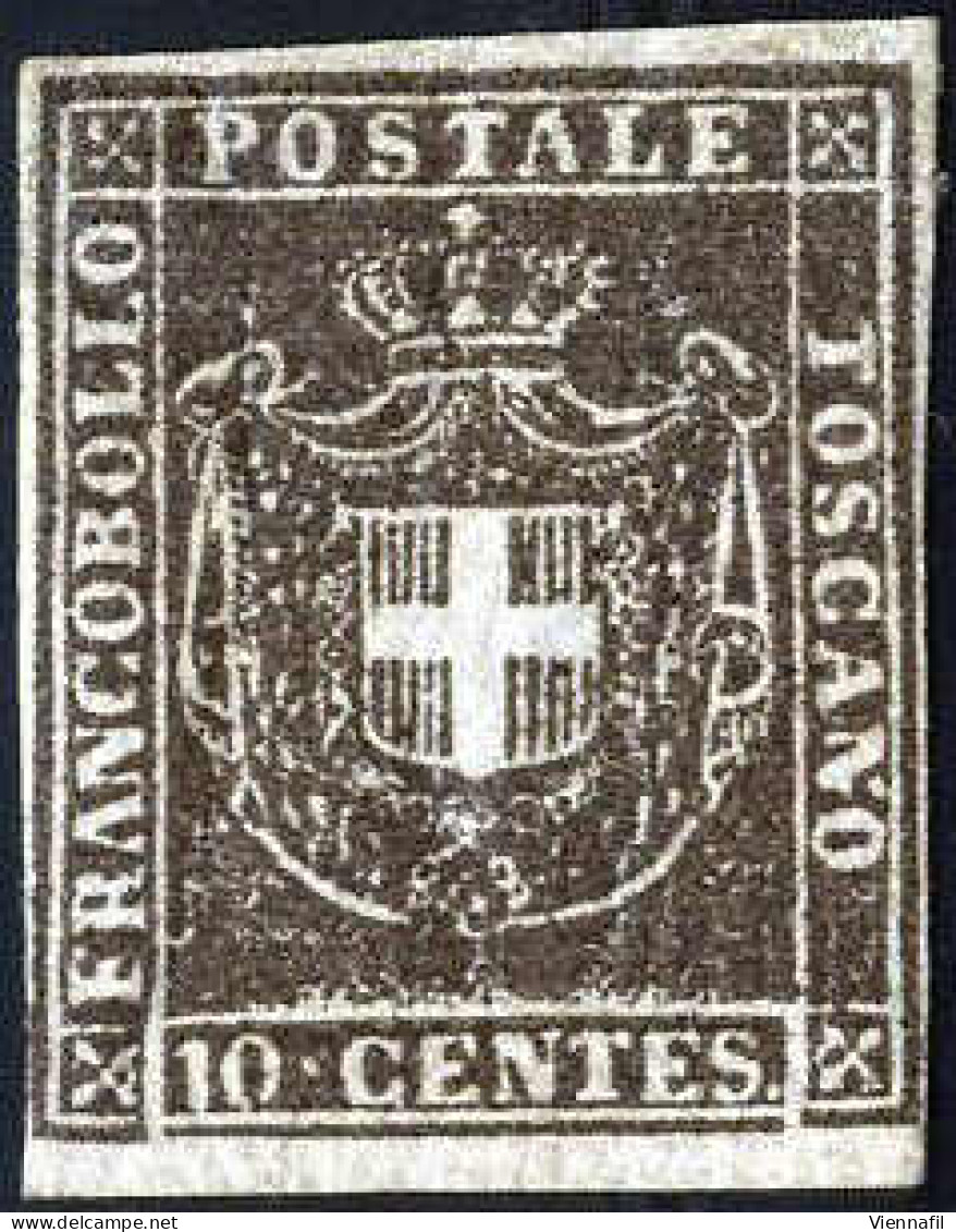 * 1860, Stemma Di Savoia, 10 C. Bruno Nero, Nuovo Con Gomma Originale, Cert. Oliva, Sass. 19a / 18000,- Mi. 19b - Tuscany