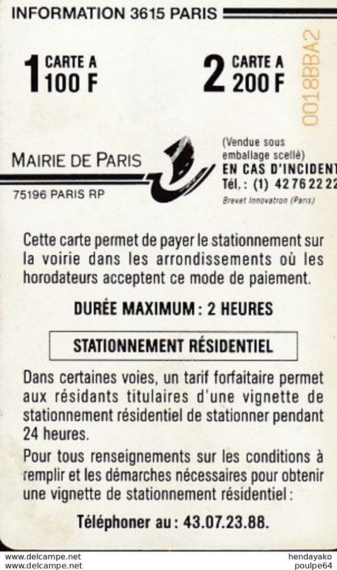 Mairie De Paris - Carte De Stationnement - Parkeerkaarten