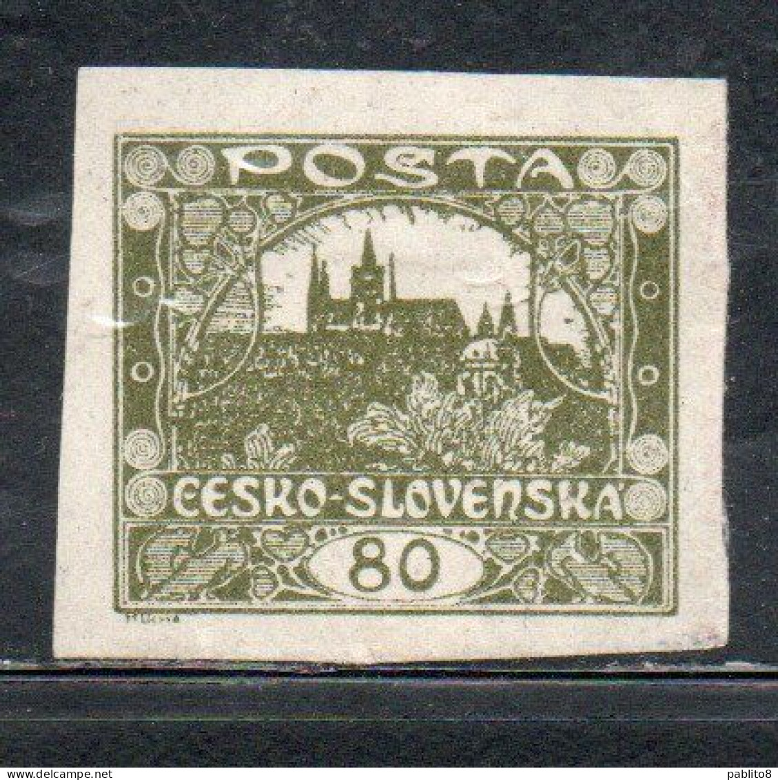 CZECH REPUBLIC REPUBBLICA CECA CZECHOSLOVAKIA CESKA CECOSLOVACCHIA 1919 HRADCANY AT PRAGUE 80h MH - Ongebruikt