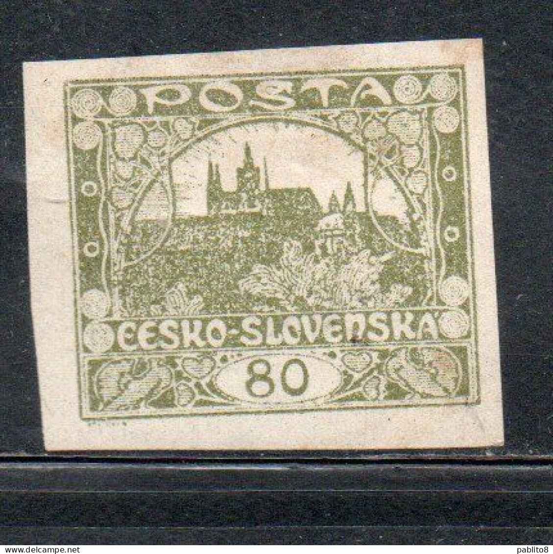 CZECH REPUBLIC REPUBBLICA CECA CZECHOSLOVAKIA CESKA CECOSLOVACCHIA 1919 HRADCANY AT PRAGUE 80h MH - Ongebruikt
